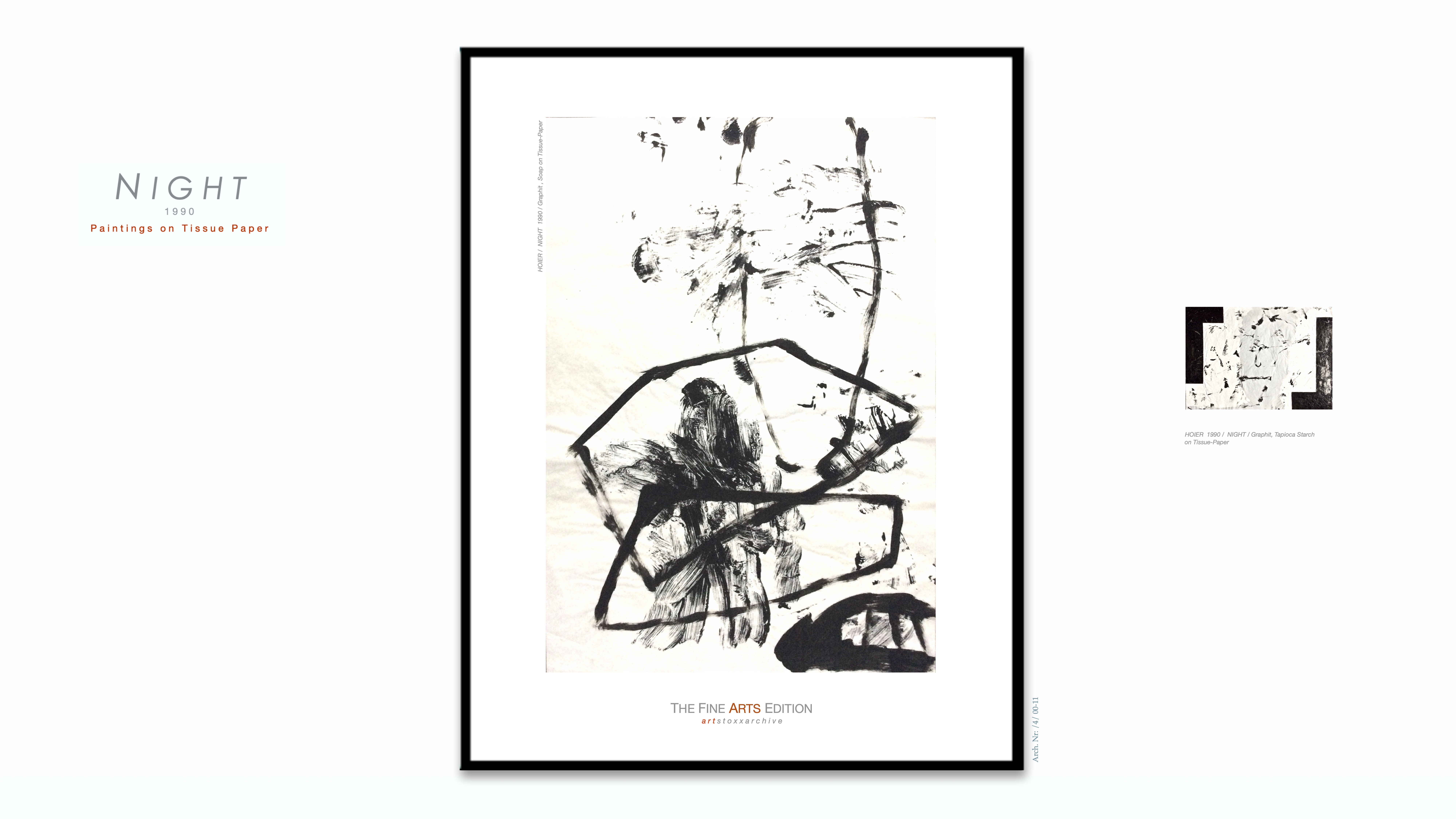 NIGHT / Heiner H. Hoier / Hoier.works / Bild gross Arch. Nr.: / 4 / 00-11 / 1990 Graphit, Soap on Tissue Paper / Bild klein Arch. Nr. / 3 / 00-8 / 1990 Graphit, Tapioca Starch on Tissue Paper