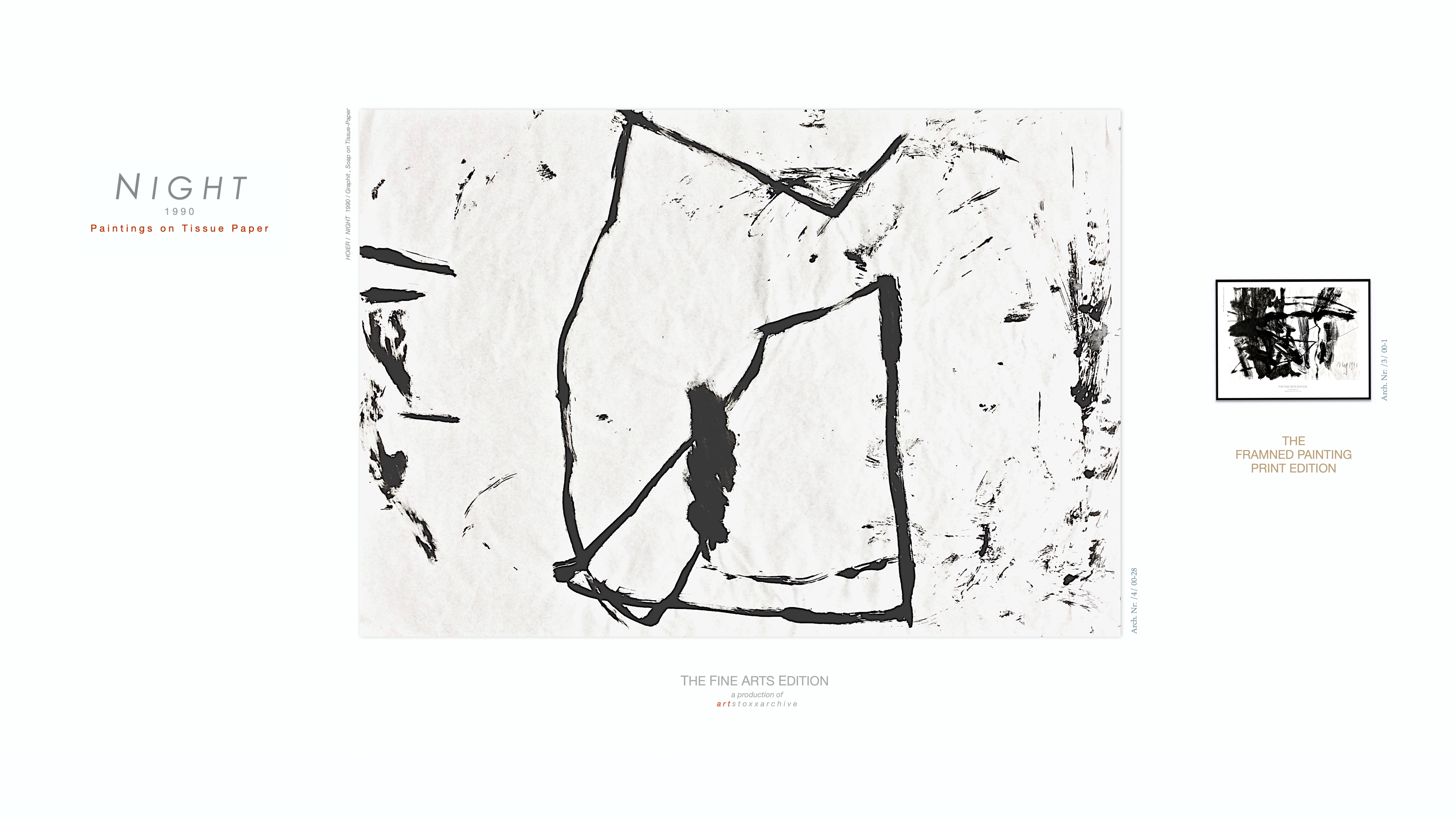 NIGHT / Heiner H. Hoier / Hoier.works / Bild gross Arch. Nr.: / 4 / 00-28 / 1990 Graphit, Soap on Tissue Paper / Bild klein Arch. Nr.: / 3 / 00-1 / 1990 Graphit, Tapioca Starch on Tissue Paper