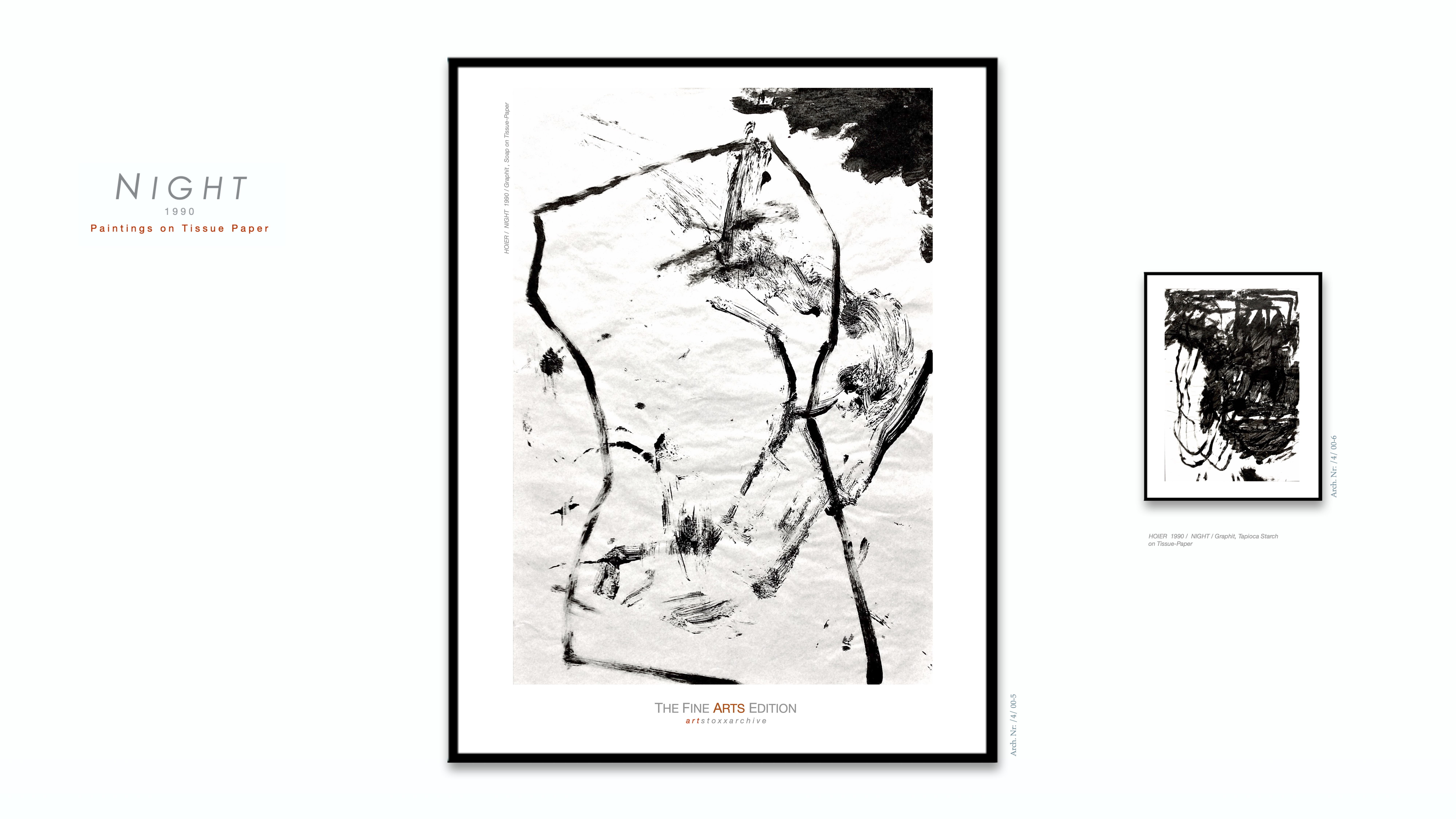 NIGHT / Heiner H. Hoier / Hoier.works / Bild gross Arch. Nr.: / 4 / 00-5 / 1990 Graphit, Soap on Tissue Paper / Bild klein Arch. Nr. / 4 / 00-6 / 1990 Graphit, Tapioca Starch on Tissue Paper